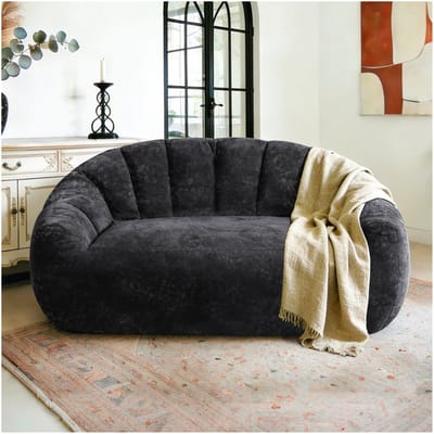 HAUSS SPOLE Zitbank Met Golvende Rugleuning - Sculpturale Vorm Voor Woonkamer En Lounge - Flanellette - Zwart