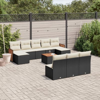 vidaXL - 11-delige - Loungeset - met - kussens - poly - rattan - zwart
