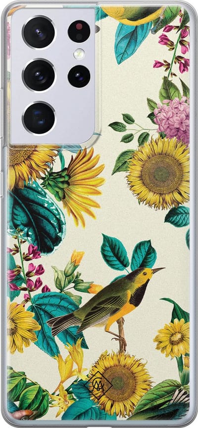 Casimoda® hoesje - Geschikt voor Samsung S21 Ultra - Zonnebloemen / Bloemen - Backcover - Siliconen/TPU - Geel