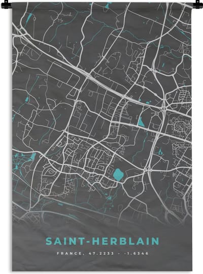 Wandkleed - Wanddoek - Frankrijk - Stadskaart - Plattegrond - Saint-Herblain - Kaart - 120x180 cm - Wandtapijt