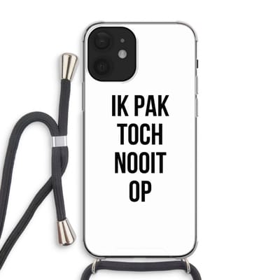 Case Company® - Hoesje met koord geschikt voor iPhone 12 hoesje met Koord - Ik pak nooit op - Telefoonhoesje met Zwart Koord - Bescherming aan alle Kanten en Over de Schermrand