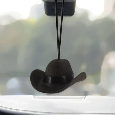Leuke Cowboyhoed Auto Ornament – Stoffen Hanger Decor voor Vrouwen & Mannen, Leuke Roadtrip Auto Interieur Accessoire zwart