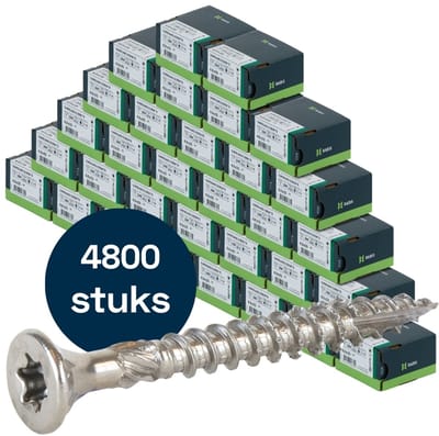 Radix Torx 20 Spaanplaatschroef - Platkop + Snijpunt - 4,0 x 35mm/24 - RVS - Deeldraad (4800 stuks) VOLLE DOOS!