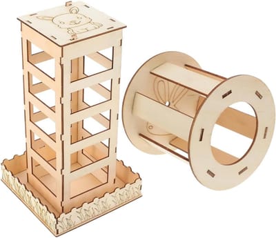 Hooistandaard Konijn - Voerdispenser Cavia - Net Hooi Aanbieden - 2-in-1 Ontwerp - 2 Stuks - Houtkleur
