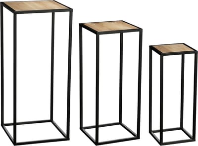 Mica Decorations Bijzettafel Quinty - 32x32x70 cm - Ijzer - Zwart - Set van 3