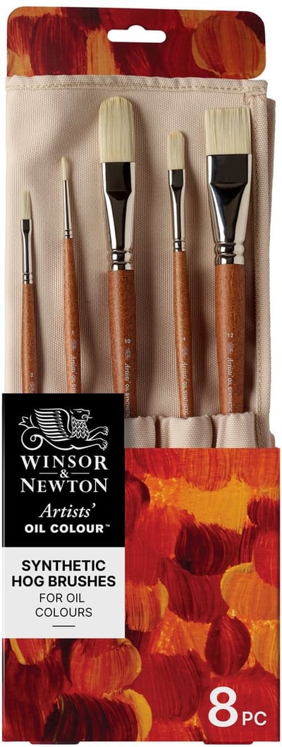 Winsor & Newton 5010902 Artists Oil Synthetic Hog Brush Roll – 8 hoogwaardige synthetische olieverfpenselen voor professionele kunstenaars ( Long Flat, Flat/Bright, Round, Filbert, Glaze )