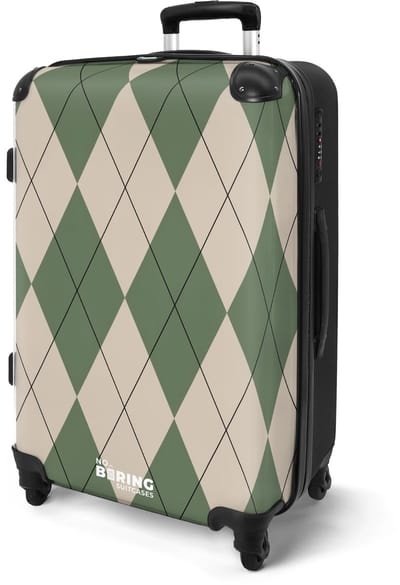 NoBoringSuitcases.com® - Koffer groot - Rolkoffer lichtgewicht - Groen met beige ruitpatroon - Reiskoffer met 4 wielen - Reis trolley - Grote valies XL - Bagagekoffer op wieltjes - 20 kg bagage - Ruimbagage middelgroot