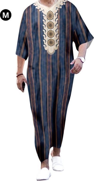 Livano Moslim Kleding - Djellaba Heren - Islamitische Kleding - Alhamdulillah - Arabisch Mannen Kaftan - Veelkleurig - Maat M