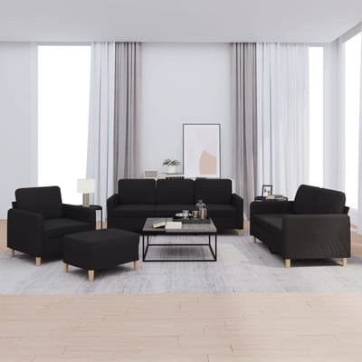 vidaXL - 4-delige - loungeset - met - kussens - stof - zwart