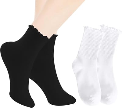 Ruffle Sokken voor Dames - Zacht Ademend Comfortabel - Feestelijke Sokken voor Vrouwen - Geschikt voor Verjaardagen en Jubilea - Set van 10 (Wit, Zwart)