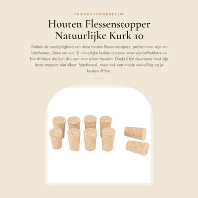 Dailygoods- Flessenstop 10st - Houten Stop - Natuurlijke Kurk - Wijnstop - Bierflesstop - Geschikt voor Wijnfles