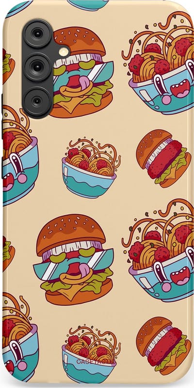 Casetastic Hoesje Geschikt voor Samsung A34 (5G) - Stijlvolle Beschermende Duo-layer Case - Cartoon Hamburgers
