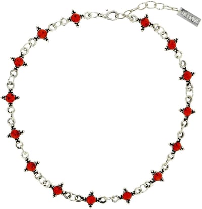 Behave - Ketting - Zilverkleur met oranje stenen - Korte retro stijl