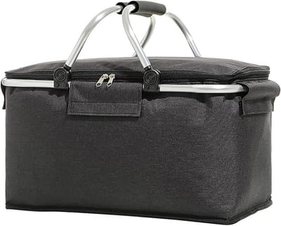 Allecto Plus - Opvouwbare Picknickmand Oxford Doek Winkelmand Verdikt Aluminiumfolie Geïsoleerde Mand Multifunctionele Buitenkoelbox Picknick Kamperen Voedsel Fruit Geïsoleerde Mand Zwart