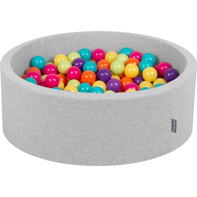 KiddyMoon ballenbad 90x30cm - 200 ballen ∅ 7cm ballenbad met kleurrijke ballen voor baby's kinderen rond, lichtgrijs:lichtgroen/geel/turquoise/oranje/roze/paars