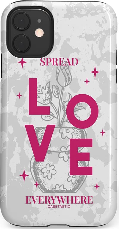Casetastic hoesje geschikt voor Apple iPhone 11 - Dubbellaagse bescherming - Spread Love Everywhere - Grijs Roze - Valentijn - Valentine - Fashion Case - Lichtgrijs Wit Roze