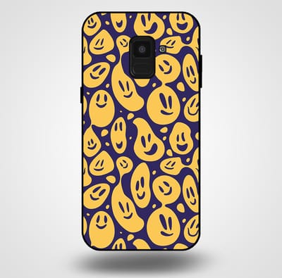 Smartphonica Telefoonhoesje voor Samsung Galaxy A8 2018 met smiley opdruk - TPU backcover case emoji design - Paars Geel geschikt voor Samsung Galaxy A8 2018