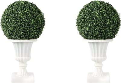 Kunstmatige buxusballen (2 stuks, 16 inch) - Voor indoor & outdoor gebruik (veranda, tuin) - Pre-lit topiary decoratie - Groen kunstblad met stevige potbasis - Wit
