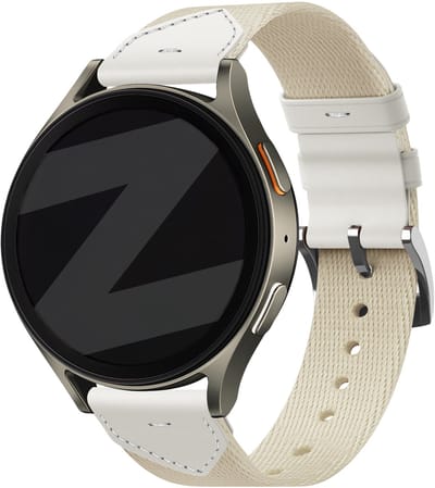 Bandz Smartwatch bandje 18mm Leren Nylon Hybrid Easy Fit (Sterrenlicht) – geschikt voor Huawei Watch GT 6 – 41mm / Watch GT 5 Pro / Watch GT 5 – 41mm / GT 4 – 41mm / Watch 5 – 42mm / Fossil Gen 6 – 42mm / Gen 5e – 42mm / Withings ScanWatch Light