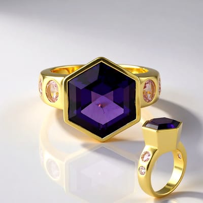 Cavill - Zilveren Ring 925 Sterling Zilver Verguld - Amethist 6,363 ct & Roze Toermalijn 0,675 ct - Moderne Luxe Sieraden