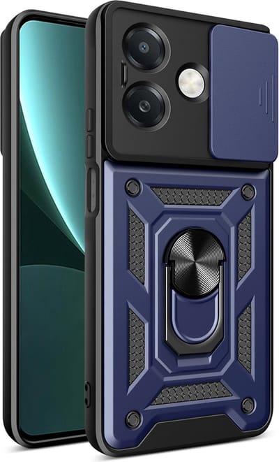 MobyDefend Hoesje - Geschikt voor Oppo A60 5G / Oppo A40 / Oppo A40m - Pantsercase Met Draaibare Ring - Blauw
