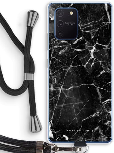 Case Company® - Hoesje met koord geschikt voor Samsung Galaxy Note 10 Lite hoesje met Koord - Zwart Marmer - Telefoonhoesje met Zwart Koord - Bescherming aan alle Kanten en Over de Schermrand