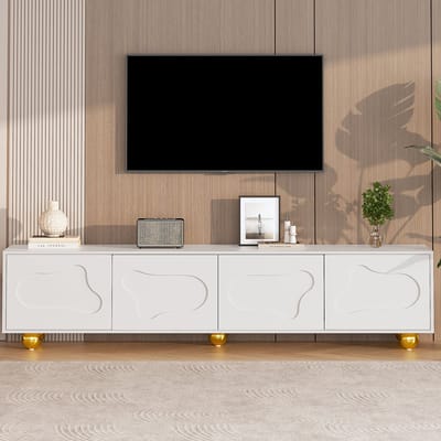Pugsdrly TV-meubel 180*40*45 cm, mooi cartoon TV-meubel, laag meubel met 2 kasten, TV-meubel in de vorm van een wolk, TV-meubel met 5 poten, draagvermogen tot 60 kg, geschikt voor 75 inch