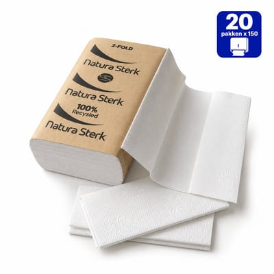 NaturaSterk Z-Fold Handdoekpapier – Papieren Handdoekjes – 2-Laags – 24 x 23 cm – 100% Gerecycled – 3000 Stuks – 20 Pakken x 150