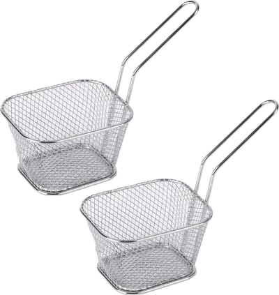 Urban Living Frietmandje/patat serveermandje - 4x - zilver - RVS - 18 x 8 x 12 cm