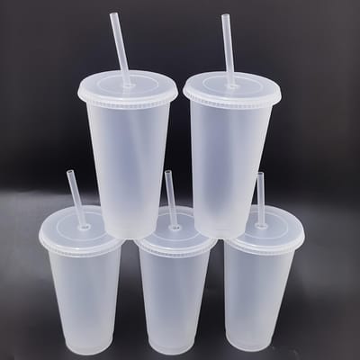 5 stuks 2401 oz Bekers Met Deksel En Rietjes Herbruikbare Plastic Bekers IJskoffie Grote Waterfles Feest Koude Mok Zomer Drinkgerei voor Thuis 710ml