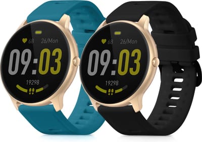 kwmobile 2x horlogebandjes geschikt voor AGPTEK LW11 bandje - Smartwatch bandjes van TPU - Activity tracker horloge band in mat petrol / zwart