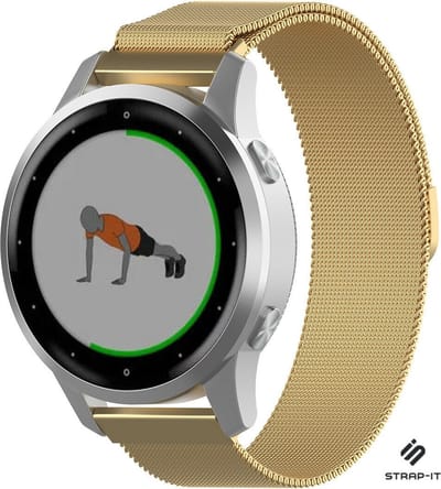 Strap-it Milanees Stalen Smartwatch Bandje 18mm – Luxe, verstelbaar & stijlvol – geschikt voor Garmin Venu 4s / Garmin Venu 3s / Garmin Venu 2s / Garmin Vivoactive 4s / Garmin Vivomove 3s - Goud