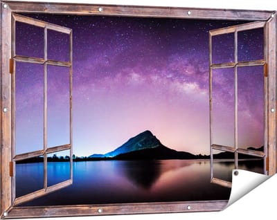 Gards Tuinposter Doorkijk Melkweg bij een Berg in Thailand - 120x80 cm - Tuindoek - Tuindecoratie - Wanddecoratie buiten - Tuinschilderij