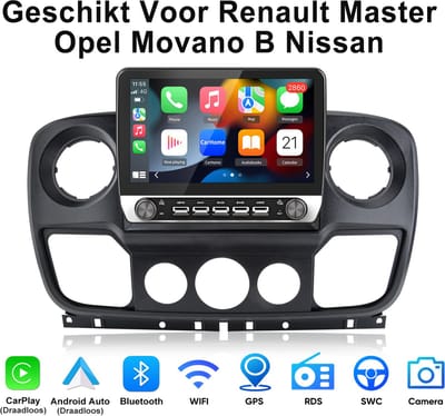 Junsun Android 15 Autoradio Geschikt voor Renault Master / Opel Movano B / Nissan NV400 , 2GB+64GB, Draadloze CarPlay & Andriod Auto, DAB+, GPS-Navigatie, WIFI, Bluetooth, RDS, FM, SWC, 10.1-inch Touchscreen, DSP, Quad-core processor