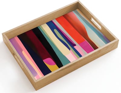 Dienblad hout 40x30 cm - Schootdienblad - Kleurbanen - Verticaal - Kleurrijk - Borrelplank rechthoek - Plateau dienbladen