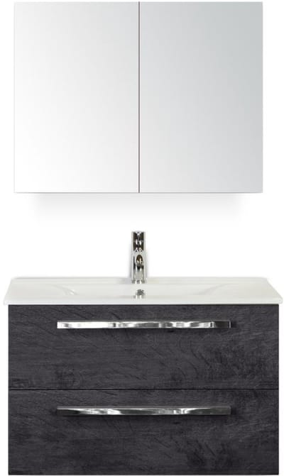 Seville Badmeubelset 80 cm - Black Oak - Keramische Wastafel Wit Enjoy met Spiegelkast