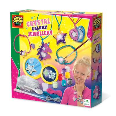 SES - Galaxy - Kristal sieraden - sieraden maken - mooie heldere kleuren verf - glow in the dark - complete set - knutselen meisjes