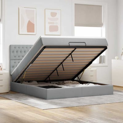 vidaXL - Ottoman - bed - met - matras - 180x200cm - stof - lichtgrijs
