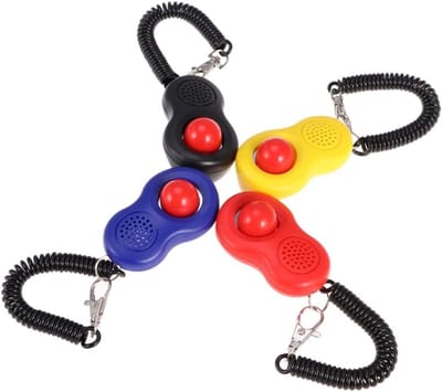 Hond Clicker Set - Huisdier Trainingsclicker - Gedrag Trainen - Met Polsband - 205 cm - Geel Blauw Zwart