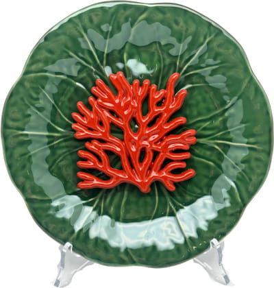 Koraal medio op groen bladvormig blad, 20cm