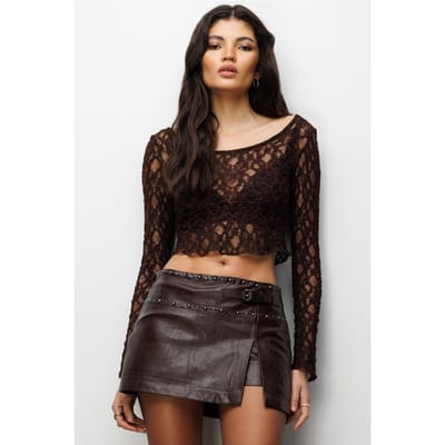 Kanten U-kraag Crop Blouse