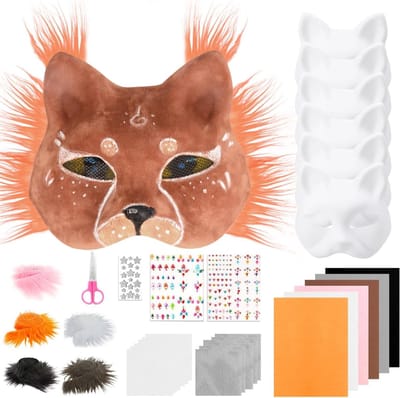 34-delige DIY Kattenmaskerset met Zelfklevende Viltvellen, Oognet en Diamantstickers voor Kinderen en Volwassenen - Perfect voor Verkleedpartijen en Cosplay