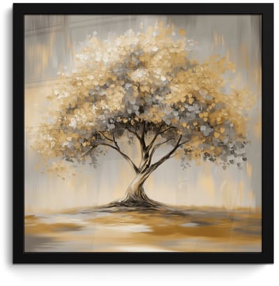 Poster in lijst - Fotolijst 40x40 cm - Posters - Schilderij - Boom - Abstract - Bladeren - Posterlijst zwart - Decoratie - Wanddecoratie woonkamer - Muurdecoratie slaapkamer