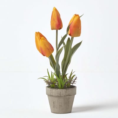 Homescapes kunstbloemen tulpen in cellulose pot 27 cm hoog, oranje
