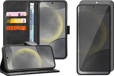 Hoesje geschikt voor Samsung Galaxy S24 - Privacy Screenprotector Volledig Dekkend Glas - Portemonnee Book Case Zwart