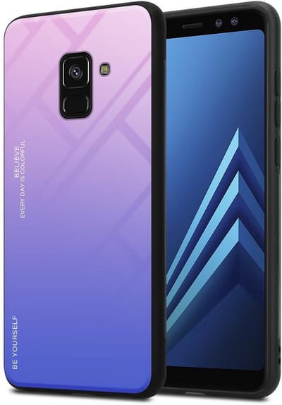 Cadorabo Hoesje geschikt voor Samsung Galaxy A8 2018 in ROZE - BLAUW - Tweekleurige beschermhoes van TPU-silicone Case Cover en achterzijde van gehard glas