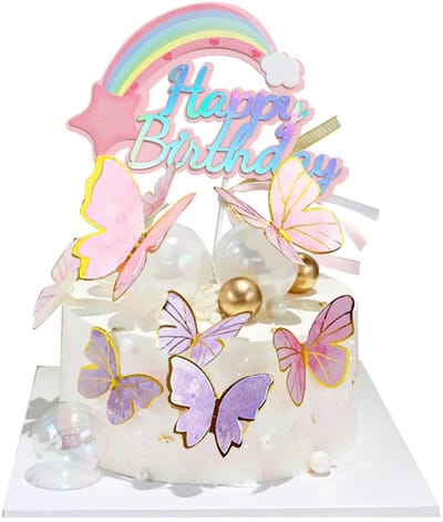 Dailygoods- Taarttoppers 43 Stuks - Vlindertaartdecoraties - Roze/Paarse Vlinder Cake Toppers - Happy Birthday Taarttopper - Veilig Materiaal - Herbruikbaar en Duurzaam - Taartdecoratie