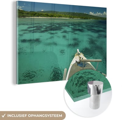 ® Glasschilderij 180x120 cm - Schilderij acrylglas - Heldere turquoise water met uitzicht op het Nationaal park Bali in Indonesië - Foto op glas - Muurdecoratie woonkamer - Wanddecoratie slaapkamer - Schilderijen