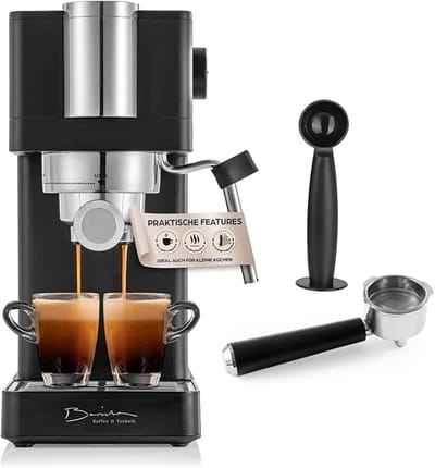 Slanke Espressomachine 20 Bar met Thermoblock, Melkopschuimer & Manometer – 0,8 L Reservoir, Kopjeswarmer – Voor Espresso, Cappuccino & Latte (Compact)