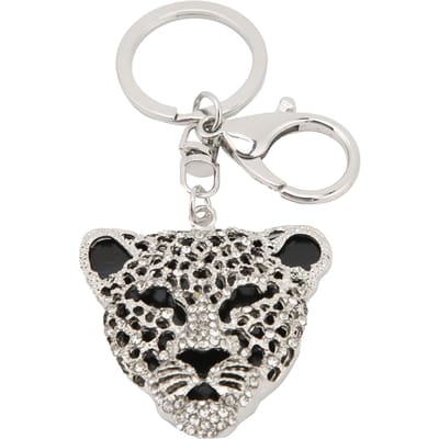 Sleutelhanger Exquise met Strass-ingelegde Luipaardkop Auto Tas Hanger voor Meisje Verjaardagscadeau(Zilver ) zilver